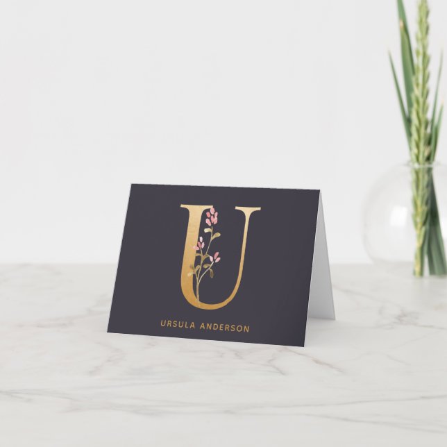 Elégant or floral U Monogram Chic Personnalisé (Devant)