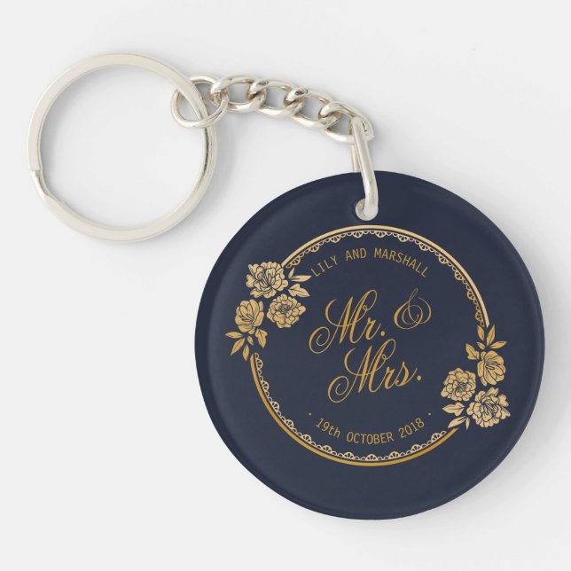 Elégant or Mariage personnalisé | PORTE - CLÉ (Devant)