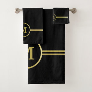 Élégant or Monogramme personnalisé sur noir 