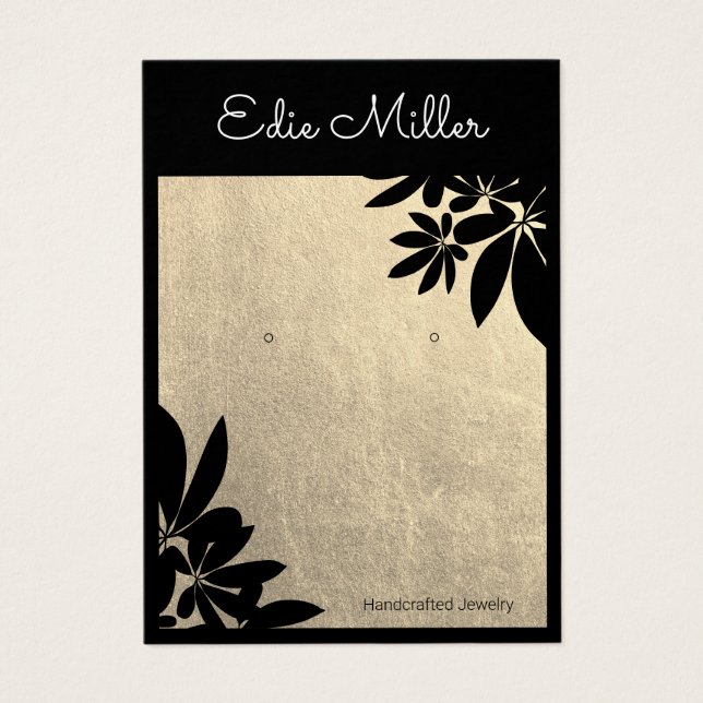 Élégant or noir floral Script de police oreille (Devant)