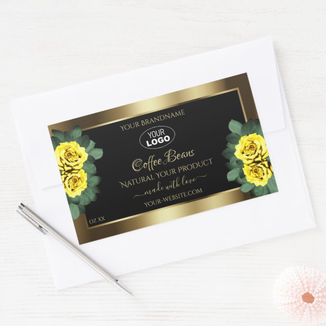 Élégant or noir produit Étiquette Yellow Roses Log (Enveloppe)