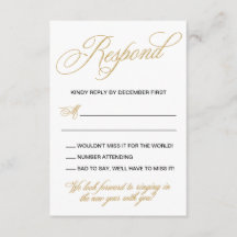 Elegant Or Nouvel An Eve Faire-part de mariage RSV