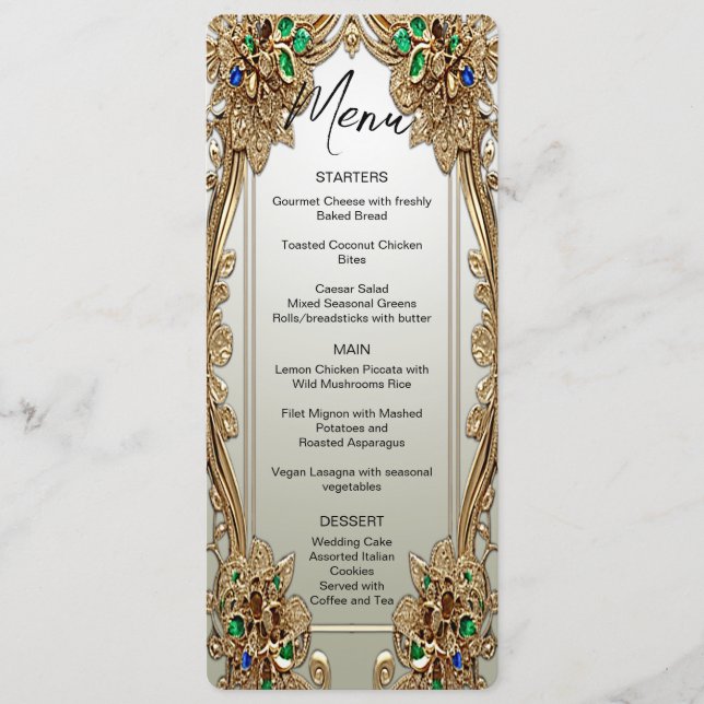 Elégant or Ornate Mariage Menu (Devant)