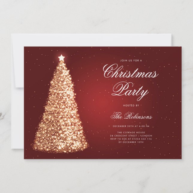 Élégant or rouge sapin de Noël Menu Programme (Devant)