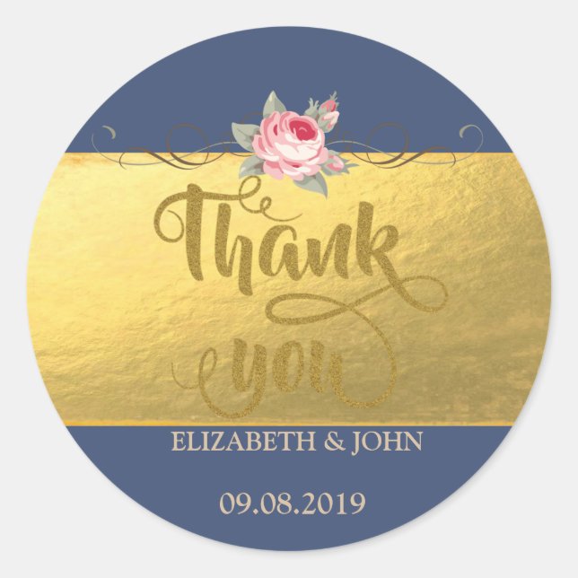 Elegant or, Sticker Mariage Merci Rose (Devant)