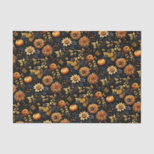 Elegant Orange Black Fall Floral Seidenpapier