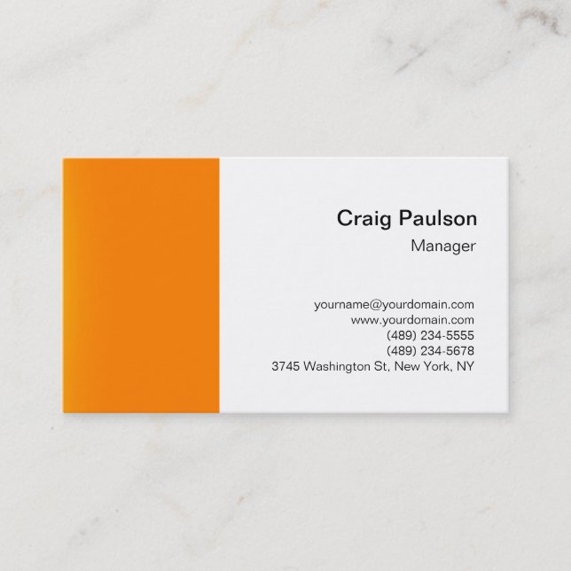 Elégant orange blanc clair simple Carte de visite (Devant)