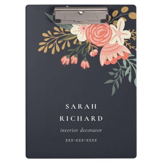 Elegant Orange Blush Black Green Ambrosia Floral Klemmbrett (Vorderseite)