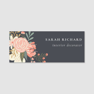 Elegant Orange Blush Black Green Ambrosia Floral Namensschild