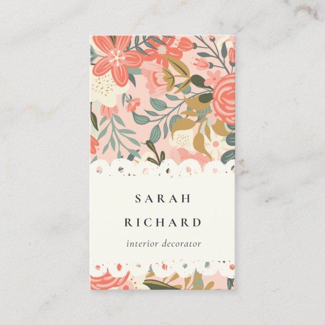 Elegant Orange Blush Pink Green Ambrosia Floral Visitenkarte (Vorderseite)