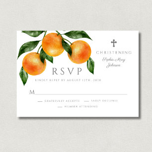 Elegant Orange Citrus Christening RSVP Karte