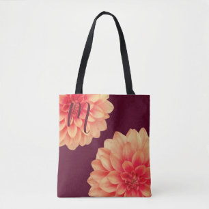 Elegant Orange Dahlias Blume Burgundy Monogram Tasche