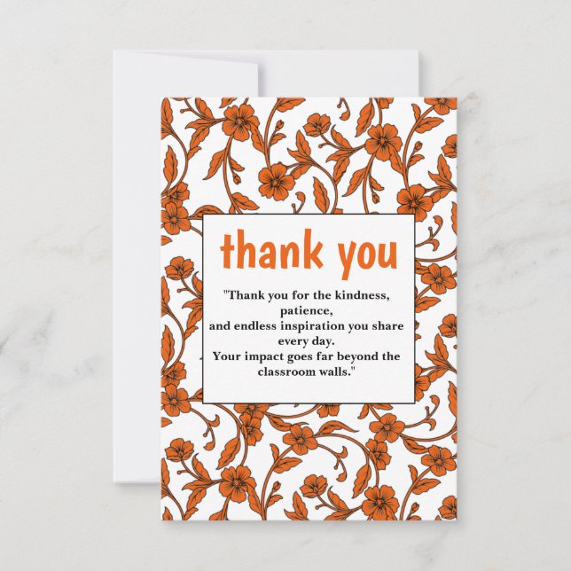 Elegant Orange Floral Dankeschön Karte (Vorderseite)