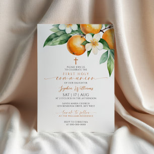 Elegant Orange Floral First Holy Communion Einladung