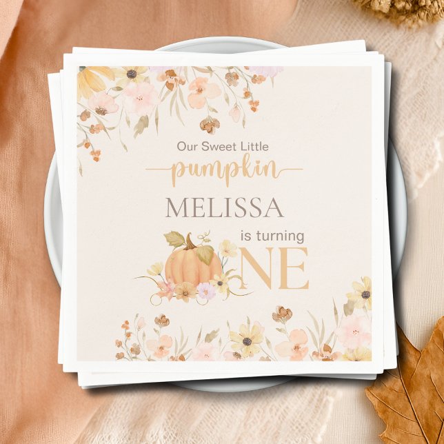 Elegant Orange Floral Unser kleiner Pumpkin Geburt Serviette (Von Creator hochgeladen)
