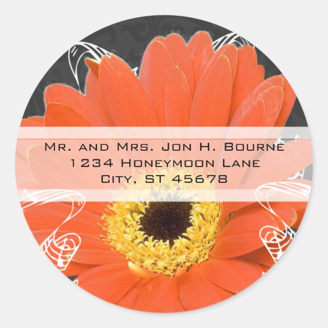 Elegant Orange Gerber Daisy Wedding Runder Aufkleber (Vorderseite)