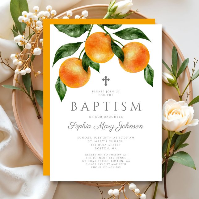 Elegant Orange Girl Taufe Einladung (Elegant Oranges Girl Baptism Invitation)