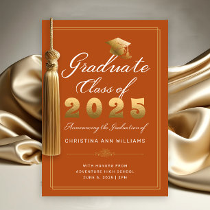 Elegant Orange Gold Script Class of 2025 Graduate Ankündigung