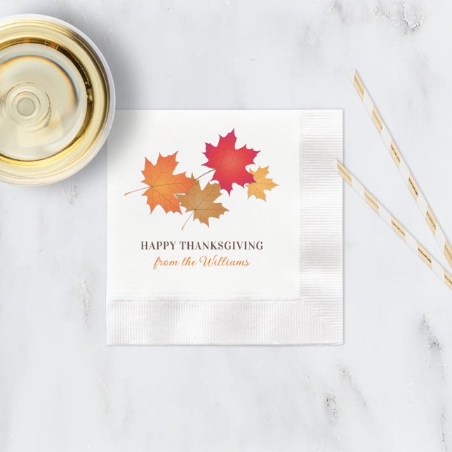 Elegant Orange Happy Thanksgiving Herbstleaves Serviette (Von Creator hochgeladen)