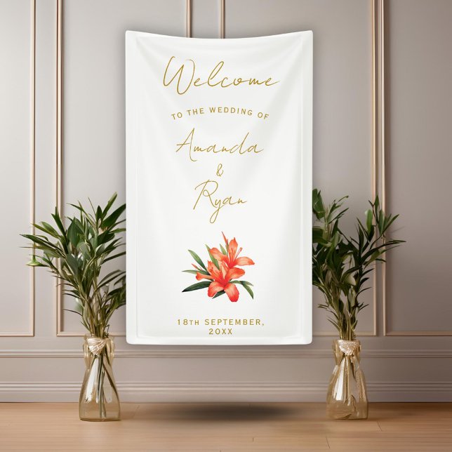 Elegant Orange Oleander Blume Wedding Welcome Banner (Von Creator hochgeladen)