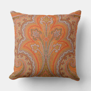Elegant Orange Parisian Paisley Throw Pillow Kissen