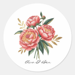 Elegant Orange Peony Bouquet Wedding Runder Aufkleber