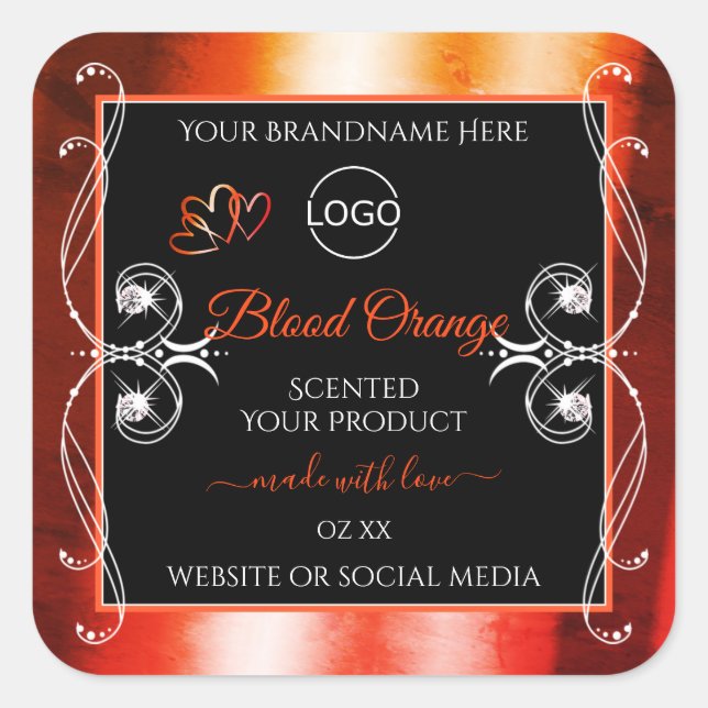 Élégant orange rouge Étiquette Logo Bijoux Noir (Devant)