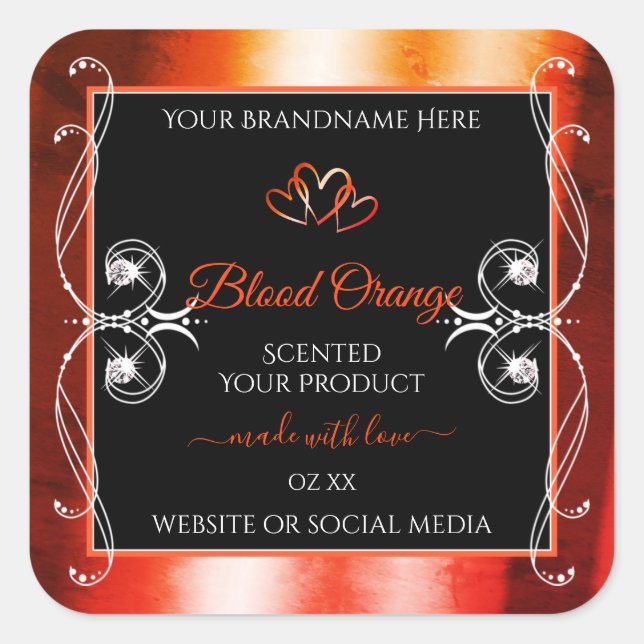 Élégant orange rouge produit Étiquette bijoux noir (Devant)
