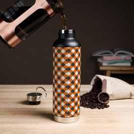 Elegant Orange & White Kariert Gingham Trinkflasche