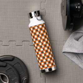 Elegant Orange & White Kariert Gingham Trinkflasche