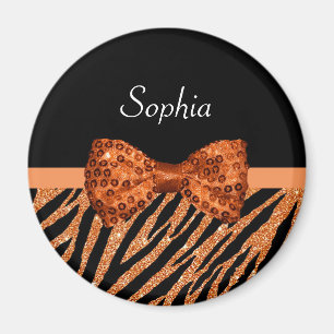 Elegant Orange Zebra Print IMITATS Glitz Bow und N Magnet