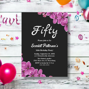 Elegant Orchid Blume Black Floral 50. Geburtstag Einladung