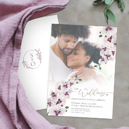 Elegant Orchid Wedding Invitation Photo Card Save The Date
