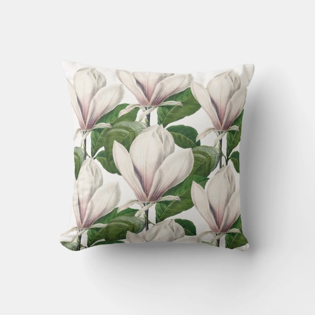 Élégant oreiller à lancer floral magnolia blanc (Recto)