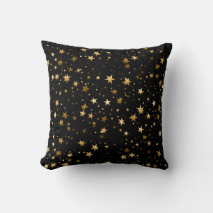 Elégant oreiller à lancer noir avec étoiles d'or