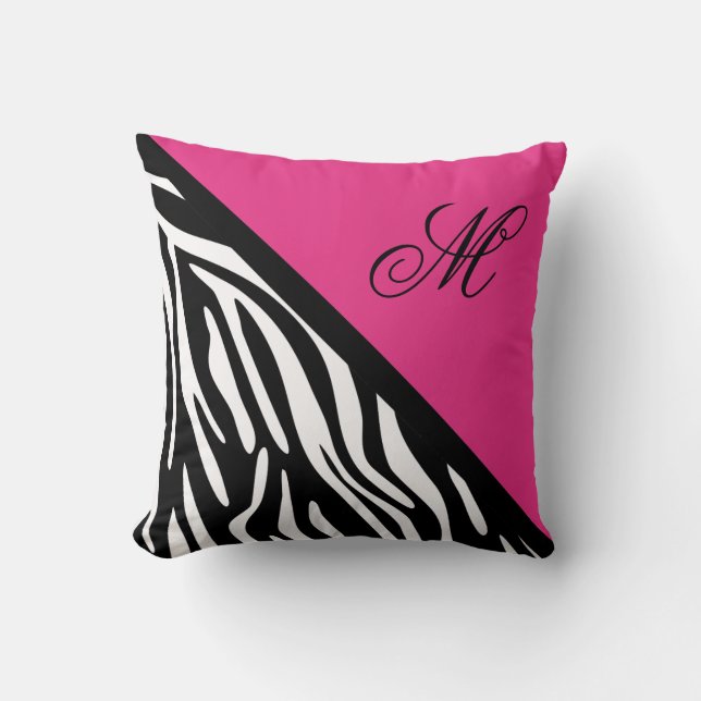 Élégant oreiller à lancer Zebra Print et rose Mono (Recto)