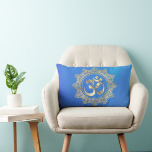 Elégant oreiller en or et bleu om jeté
