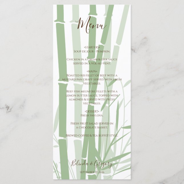 Elegant Oriental Bamboo Wedding Menükarte (Vorderseite)
