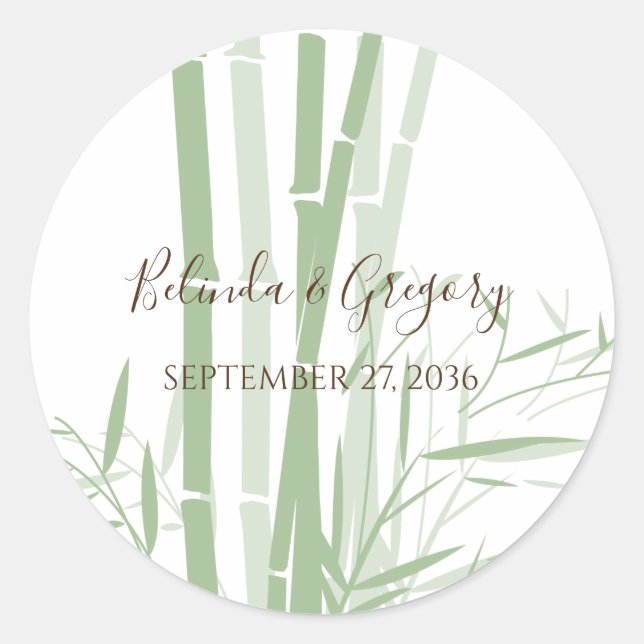 Elegant Oriental Bamboo Wedding Runder Aufkleber (Vorderseite)