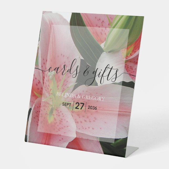 Elegant Oriental Lilies Wedding Cards & Gifts Sockelschild (Vorderseite)