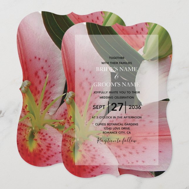 Elegant Oriental Lilies Wedding Einladungen (Vorne/Hinten)