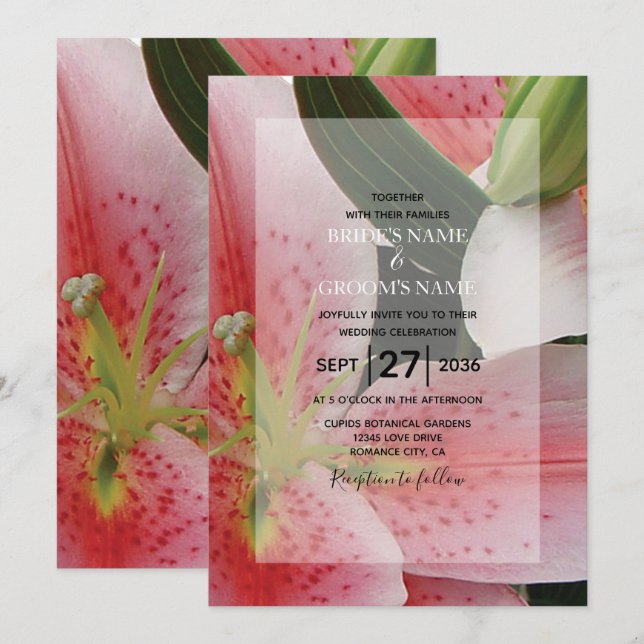 Elegant Oriental Lilies Wedding Einladungen (Vorne/Hinten)