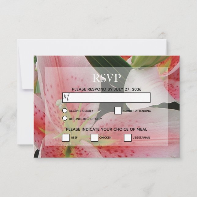 Elegant Oriental Lilies Wedding RSVP Cards (Vorderseite)