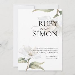 Elegant Oriental White Magnolia Wedding Einladung