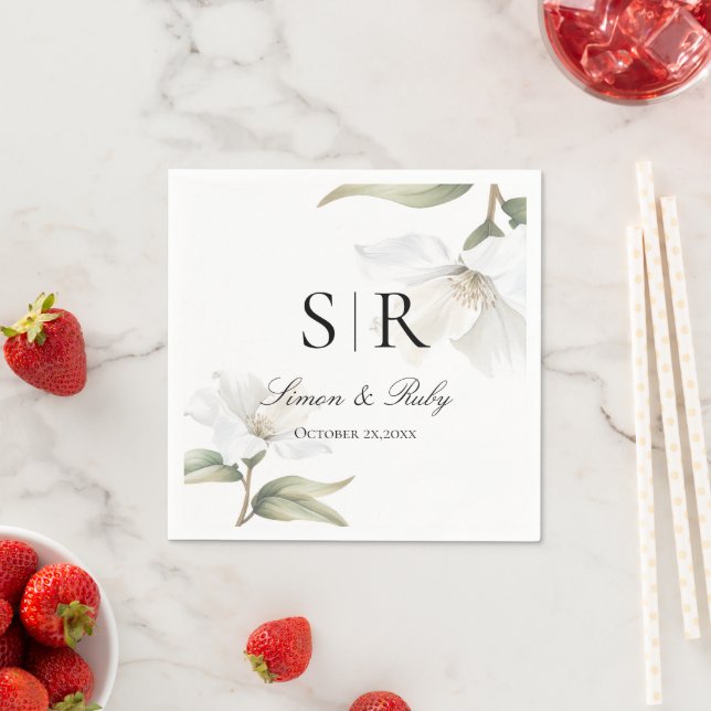Elegant Oriental White Magnolia Wedding  Serviette (Beispiel)