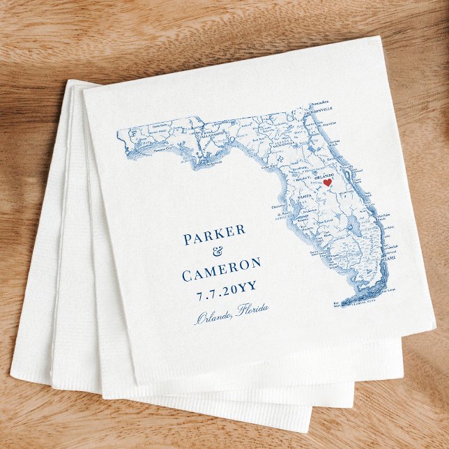 Elegant Orlando Florida Map Wedding Serviette (Orlando FL Map Wedding Napkins in elegant navy blue from Coastal Map Designs)