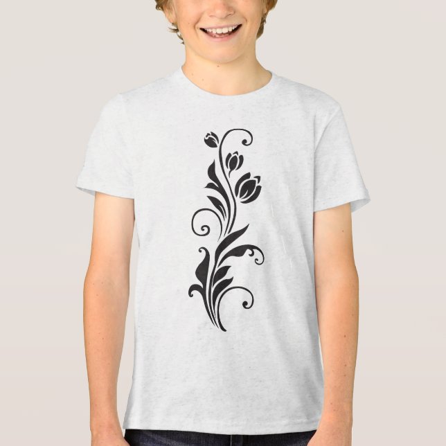 Elegant Ornamental Floral Flower Art Tri-Blend Shirt (Vorderseite)
