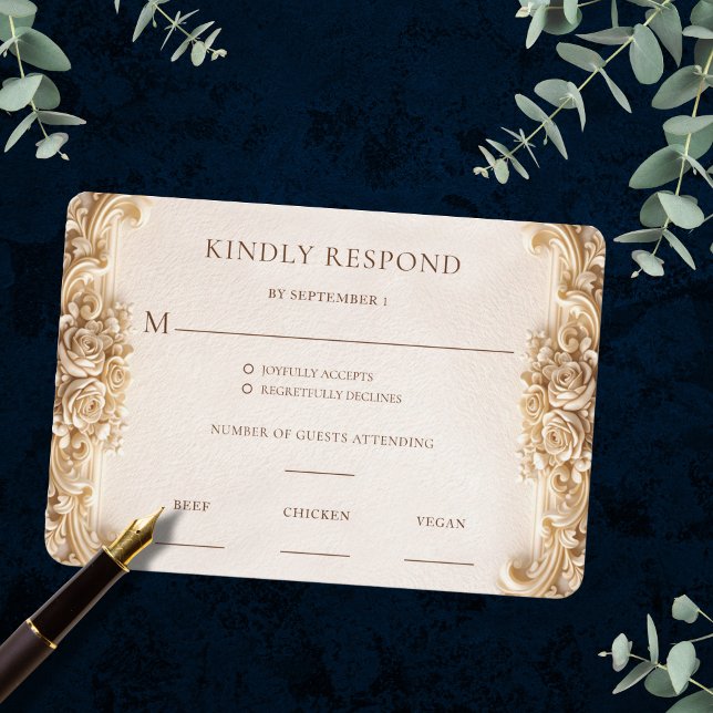 Elegant Ornate Gold Floral RSVP Response Card Karte (Elegant Ornate Gold Floral RSVP Response Card)
