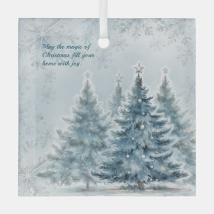 Élégant ornement bleu et argent hiver Wonderland