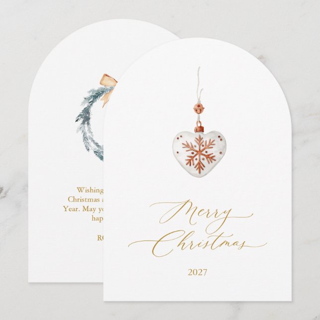 Élégant ornement de coeur Joyeux carte de Noël (Devant / Derrière)